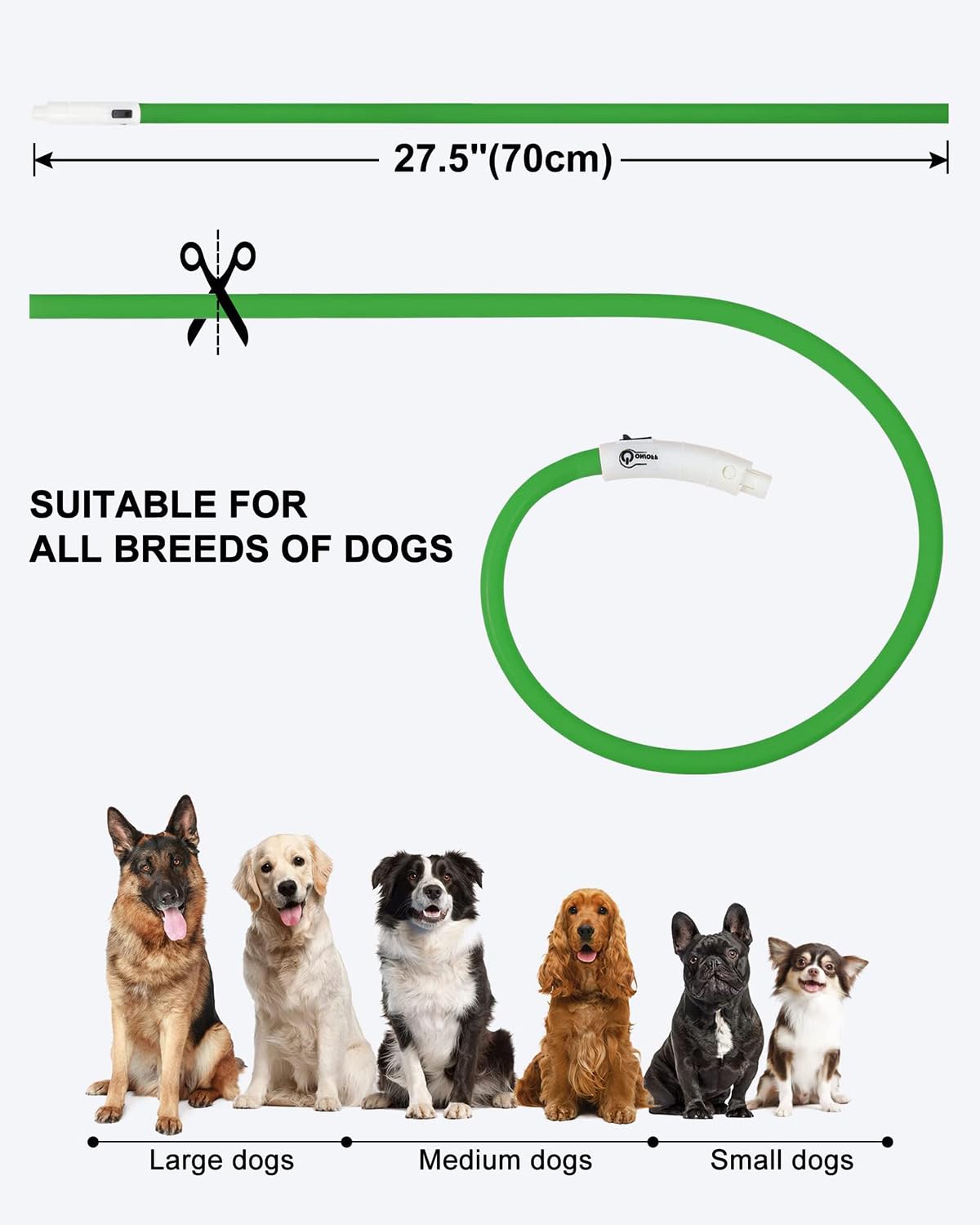 Joytale Light Up Dog Collar, Rechargeable Rainproof LED Collar for Night Walking Safety, Soft Silicone Glow in The Dark, Suitable for Small Medium Large Dogs, Green