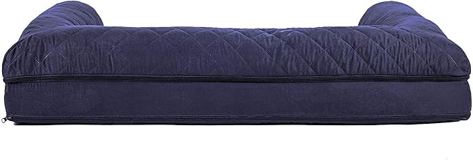 Furhaven Cooling Gel Dog Bed for Large Dogs w/ Removable Bolsters & Washable Cover, For Dogs Up to 95 lbs - Quilted Sofa - Navy (Blue), Jumbo/XL