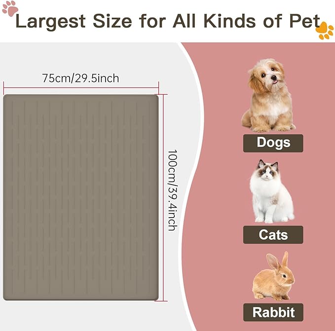 Large Dog Mats for Food and Water, 40"x30" Waterproof Pet Food Mats for Floor Nonslip Silicone Bowl Mats with Raised Edges