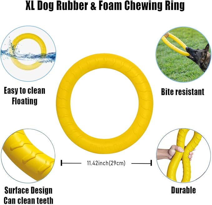 XL Large Indestructible Dog Toys, Dog Chew Toys for Aggressive Chewers,Flying Discs for Medium/Large Breeds. Floating Dog Ring Toys for Throwing, Catching, Grabbing. (12 Inch)