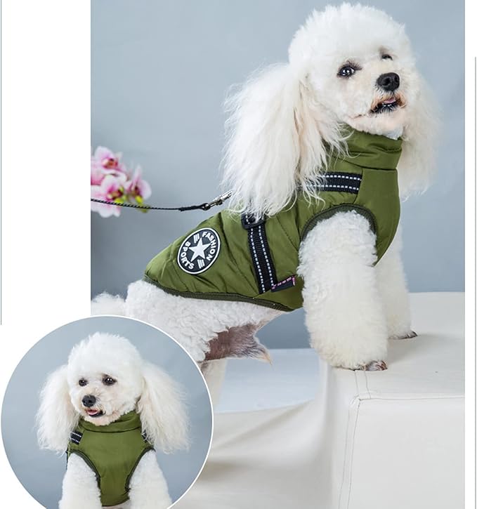 HDKUW Small Dog Jacket, Small Dog Coat Harness Winter Warm Vest Jacket Waterproof Cotton Costume for Puppy Small Dogs (S, Green)