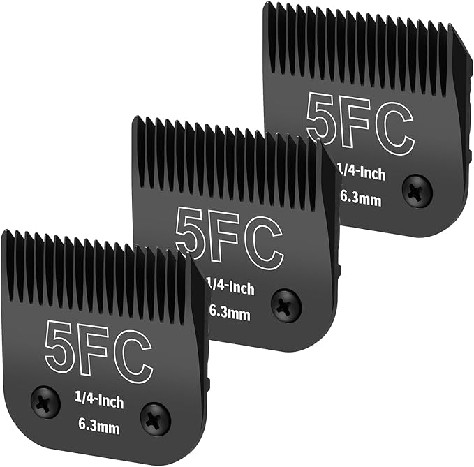 3 Pack 5FC Detachable Dog Grooming Steel Blades,Compatible with Andis,Oster A5,Wahl KM-10 Series,Cut Length 1/4" 6.3MM （Black）