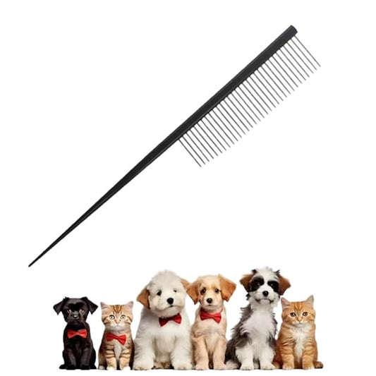 Cat & Dog Grooming Comb - Rat Tail Design with Rounded Ends for Safe Dematting, Hairstyling & Tangle Removal