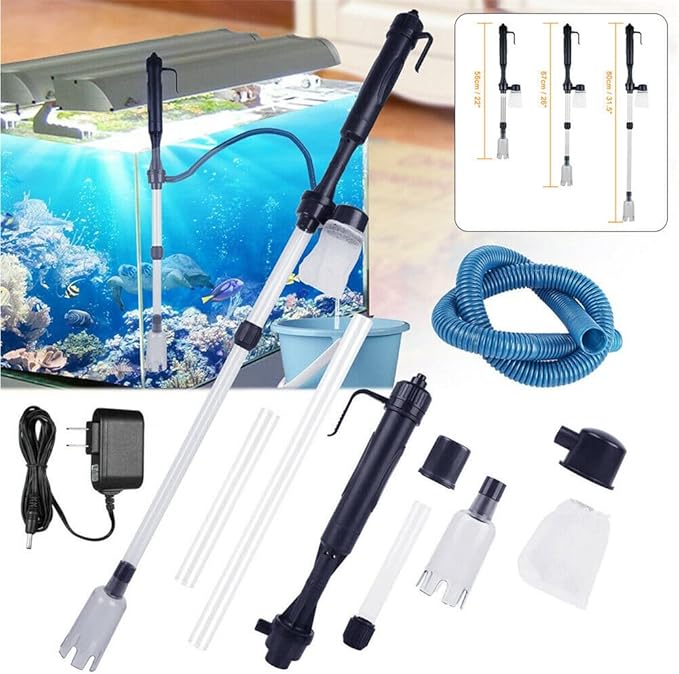 Gigicloud Fish Tank Cleaner Electric Aquarium Vacuum Gravel Cleaner Multifunction Automatic Fish Tank Cleaning Tools for Aquarium Water Changer Wash Sand Water Filter and Water Circulation