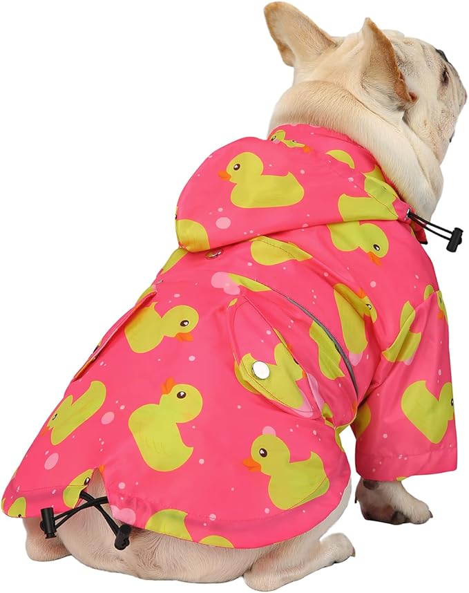 HDE Dog Raincoat Poncho Double Layer Zip Rain Jacket with Removable Hood, Leash Hole for Small to 3XL Dogs and Puppies Ducks Pink - L