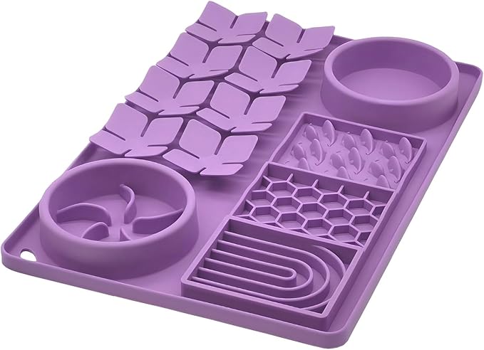 Slow Feeder Bowl, Silicone Lick Mat with Suction Cups for Dog Cat, Snuffle Mat for Pet Smell Training, Puzzle Toys for Bored Puppy, Interactive Sniff Mat for Slow Eating and Keep Busy, Purple