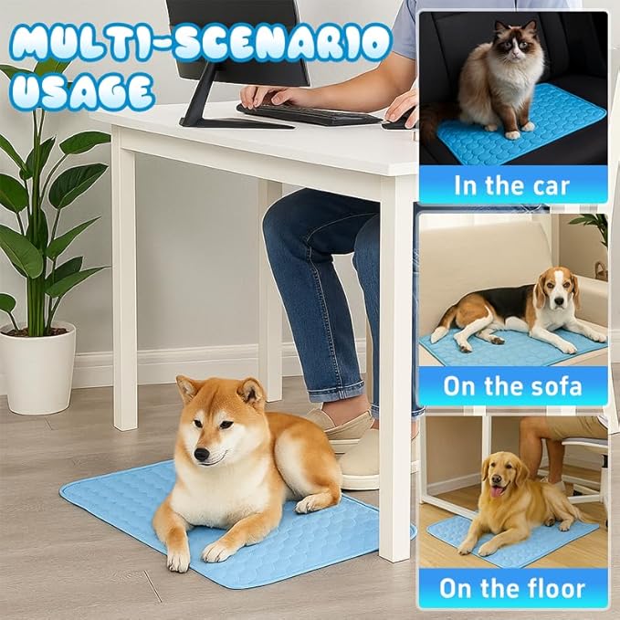 Dog Cooling Mat, 39" x 29" Mat for Large Dogs, Internal Waterproof& Endothermic Color Changing Arc-Chill Cool Fiber(QMAX>0.5) for Pet in Summer, Washable, Non-Toxic(Blue 1PCS)