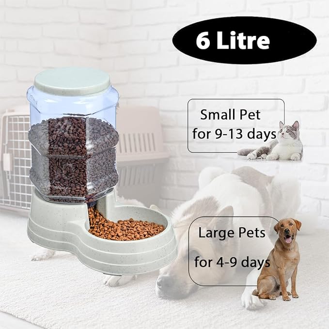 Gravity Automatic Pet Feeder for Large Breeds,6L Dog Food Feeder Dispenser with Detachable Top Lid,Large Capacity Dry Food Storage Bowl for Pet