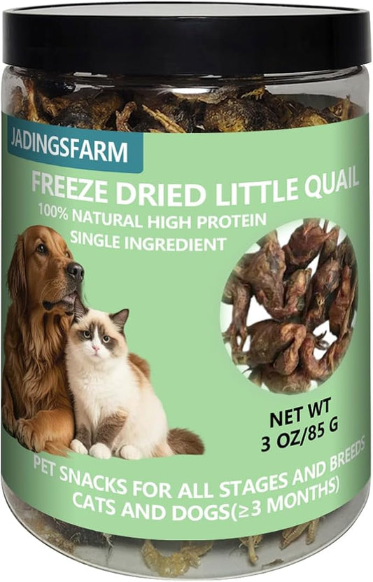 Freeze Dried Little Quail, 3 Oz Quail Dogs Cat Treats, Single Ingredient Freeze Dried Cat and Dog Treats Delicious Training Snacks, Natural Food Healthy Animal Protein Pet Food