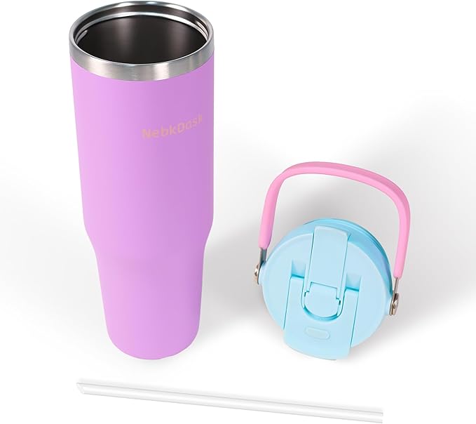 Insulated Stainless Steel Bottle with 2-in-1 Straw and Spout Lid Water Bottle Keep Cold 24H, Leak-Proof, Fits in Car Cup Holder, Travel, and School（Purple）