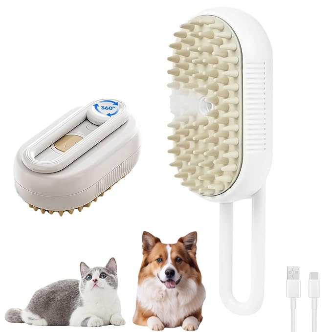 Cat steam brush USB-Powered Pet Steam Brush for Dogs & Cats | Instant Fog Deshedding Tool, Reduces Shedding & Flyaway Hair | Gentle Grooming Brush for Dog & Cat Hair Loss Control (Beige)