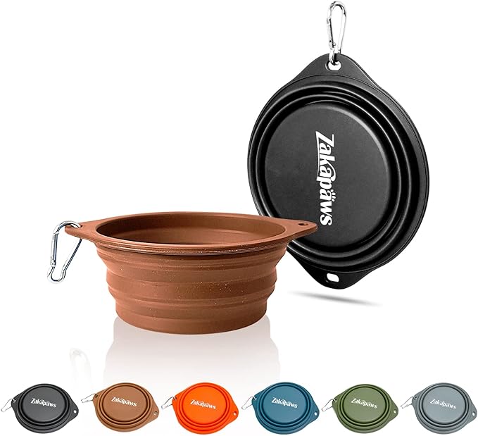 Silicone Dog Travel Bowl, 2 Pack Collapsible Pet Bowl, Foldable No Plastic Rim Pet Feeding Bowls, No Spill Water Cup for Pet