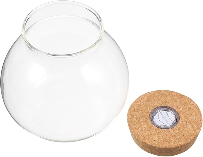 Fish Bowl with LED Light - Small Betta Fish Tank with LED Lighting and Lid Glass Fish Bowl Small Aquarium Glass Terrarium Container Bottle for DIY Landscape, Home Decor