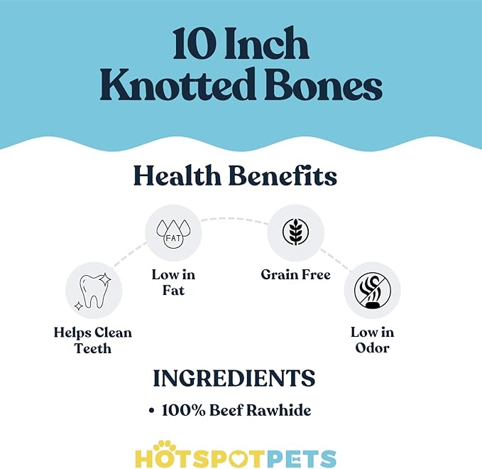 hotspot pets 10 Inch Large Rawhide Dog Bones - Made from Grass Fed Cows - Long Lasting Chews Great for Dental & Oral Care - Bones for Aggressive Chewers & Large Dogs (10 Inch - 1 Count)