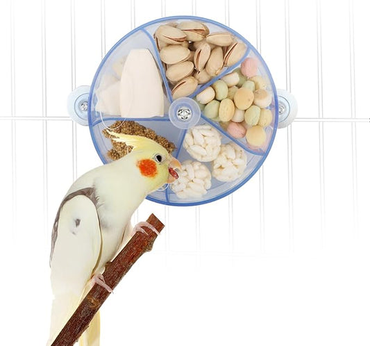 Bird Creative Foraging System Wheel Seed Food Ball Rotate Training Toy for Small and Medium Parrots Parakeet Cockatiel Conure (Clear Blue)
