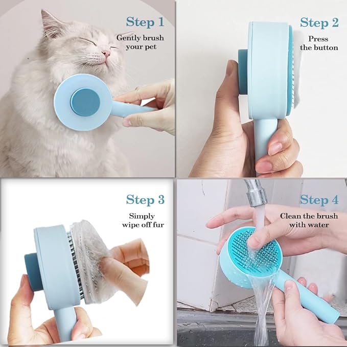 Self-Cleaning Grooming Brush with Release Button - Deshedding Tool for Pets: Cats, Dogs, Rabbits - Removes Loose Undercoat, Mats, and Tangles, Pink