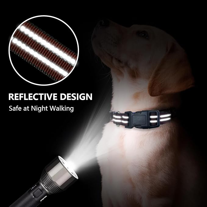 Hikiko Martingale Dog Collars Reflective Nylon Dog Collar with Quick Release Buckle Adjustable Training No Slip Dog Collar (Large, Coffee Brown)