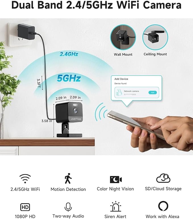 1080P 2.4g/5g Indoor Camera, Plug-in Cameras for Home Security, Baby/Elder/Home Cameras Indoor with Phone App, Night Vision, Motion Detection, 2-Way Talk, WiFi Camera Compatible with Alexa