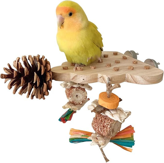 Parrot Toys, Parrot Wooden Bird Toys, Long Tailed Parrot Toys with Pure Natural Corn Sticks, Small and Medium-Sized Parrot Toys with Pure Natural Pine Cones, Fun Bird Cage Accessories