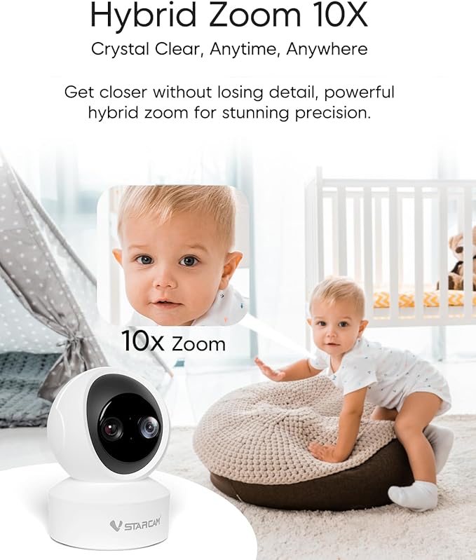 VSTARCAM Security Camera Indoor, Dual Cameras, 2K QHD Security Camera with 10× Zoom, 360° Camera, Baby Monitor, Pet Camera, Human/Pet Detection, AI Tracking, 2.4G Wi-Fi, 2-Way Audio, Plug in