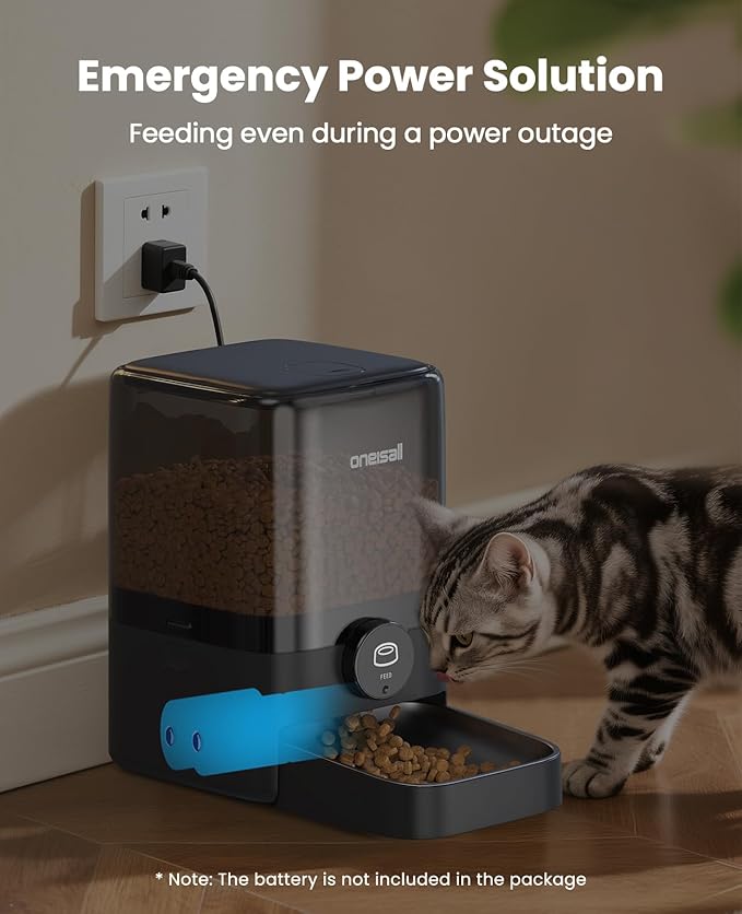 oneisall Automatic Cat Feeder for Large Kibble and Snacks, 20 Cups/5L Timed Pet Feeder for Cats Indoor, Programmable Dry Food Dispenser (Black)
