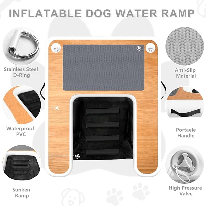 Inflatable Dog Boat Ramp Water Ramp for Pool, Float Floating Dog Ramps with Anti-Slip EVA for Lakes, Boats, Docks