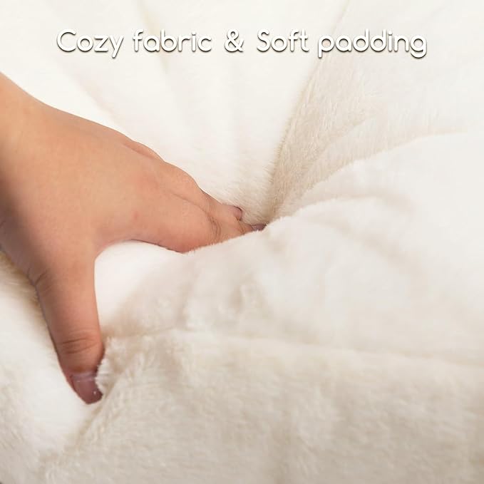 Hollypet Fluffy Plush Pet Cat Couch Soft Calming Pet Sofa Beds for Medium Small Cats and Dogs, White