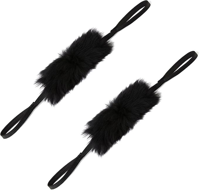 HOWGO Dog Bungee Chaser Toy Double Handles Natural Sheepskin Fur for All Breeds(Black,2Pack)