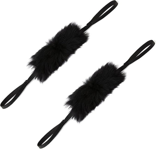 HOWGO Dog Bungee Chaser Toy Double Handles Natural Sheepskin Fur for All Breeds(Black,2Pack)