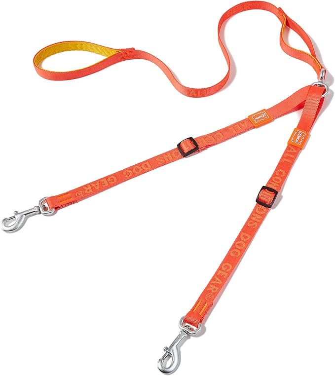 HOWGO Double Dog Leash, No Tangle 360° Swivel, Adjustable Two Padded Handles, Double Clip Dog Leash Coupler Splitter for Small and Medium Breeds (Orange, 2/3'' x 4.8 FT)