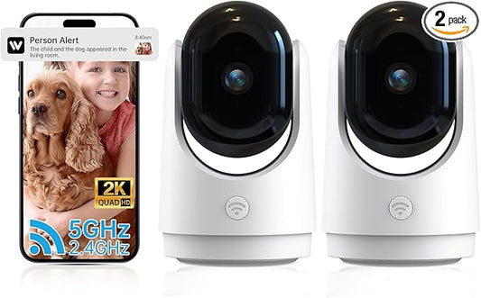 Security Camera Indoor Cam-2K 360° WiFi Cameras for Home Security,Pan & Tilt,Pet/Dog/Baby Camera with Phone app,2-Way Audio,Night Vision,24/7 Cloud & Micro SD Card Storage 2 Pack