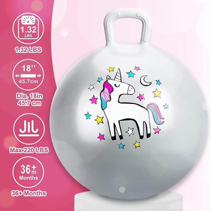 INPODAK Hopper Ball 18 Inch Bouncy Ball with Handle for Kids, Hippity Hop Jumping Bouncer Hopping Toy for Boys and Girls Ages 3-6 with Pump and Gift Box Birthday