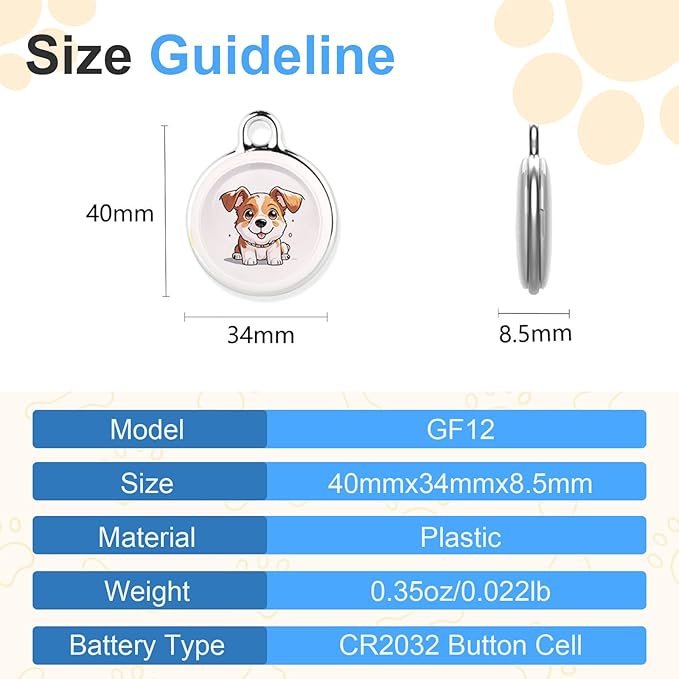 GPS Tracker for Vehicles - Real-Time Tracking Device with Global Coverage for Cars, Kids, Cats, and Dogs - No Subscription, Monthly Fees, or SIM Card Required （Dogs Style）