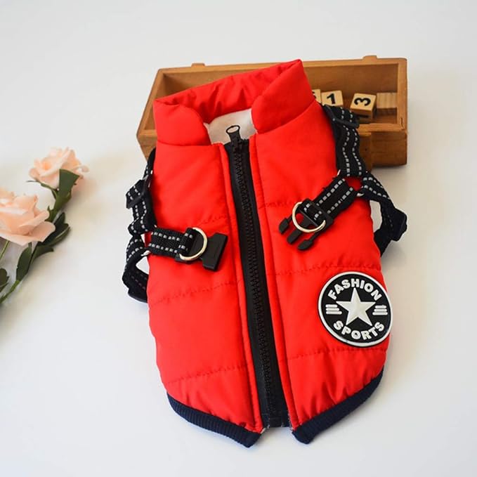 HDKUW Small Dog Jacket, Small Dog Coat Harness Winter Warm Vest Jacket Waterproof Cotton Costume for Puppy Small Dogs (M, Red)