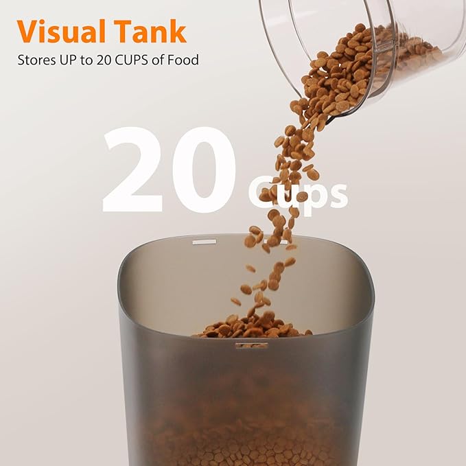 Automatic Cat Feeder and Water Fountain, 5L/20 Cups Timed Cat Dry Food Dispenser, 10s Meal Call, 20 Portions 6 Meals Per Day, 2L Cats Fountains for Drinking with Filter, Pet Feeder for Dog Black