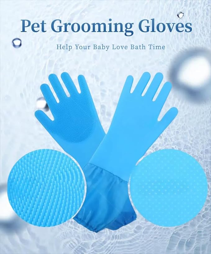 Dog Bathing Gloves - Long-Sleeved Silicone Gloves, High-Density Massage Column Design, Suitable for Bathing, Massaging and Combing Cats and Dogs at Home or in Pet Shops