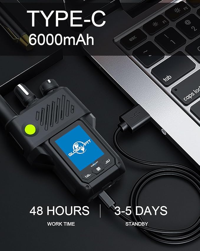 Global-PTT G6Plus 4G LTE Two-Way PoC Radios - 8800mAh Battery Nationwide Coverage Unlimited Communication Range - Metal Body Walkie Talkies (Classic Black)