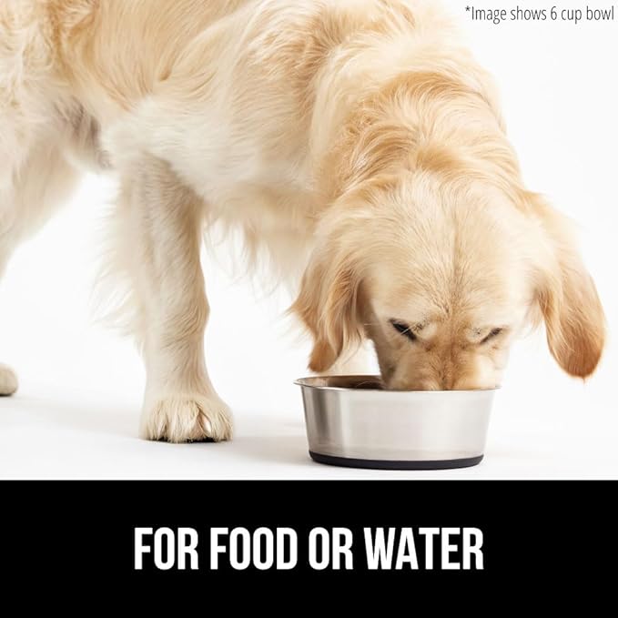 GORILLA GRIP Stainless Steel Metal Dog Bowl, Rubber Base, Heavy Duty Feeding Dish, Food Grade BPA Free, Less Sliding on Floors, Quiet Pet Bowl for Cats and Dogs, Holds 4 Cups (32 fl oz), Black