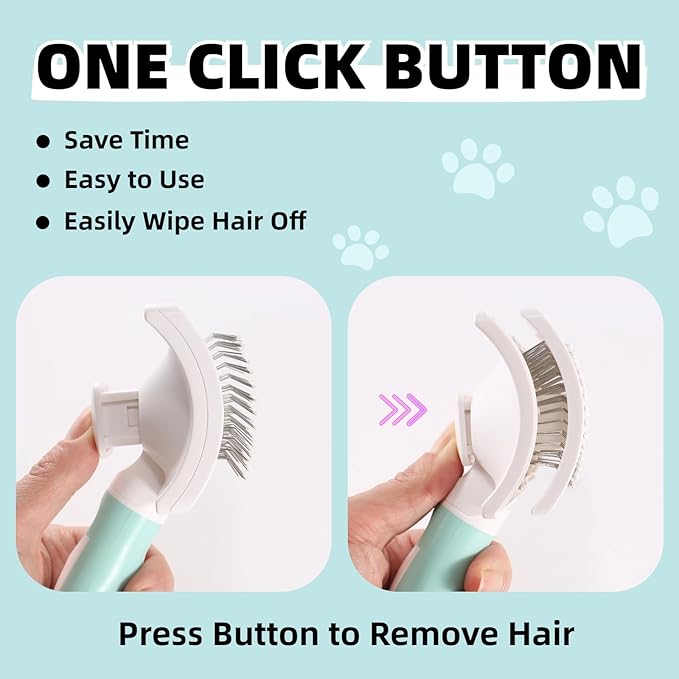 Dog Self-Cleaning Slicker Brush with One Button Fur Removal and Coated Tips Deshedding Brush for Long Hair Dogs and Cats for Shedding Massaging Grooming Green