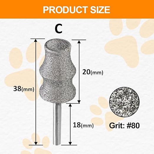 Diamond Rotary Pet Nail Grinder Replacement Heads Dog Nail Grinder Bit-BGTEC 2PCS 1/8" Diamond Replaceable Tip for Pet Claw Grooming(C)