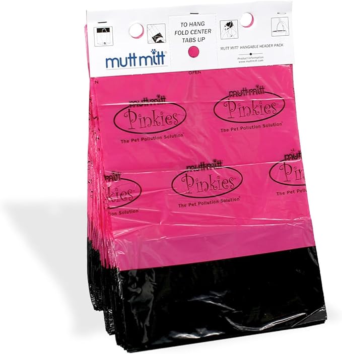 Mutt Mitt® Pinkies 2-Ply Dog Waste Bags with Thick 2 Mil Mitten - No more "yuck" or "warm handshake" - 800 Pink & Black Dog Waste Bags on 8 Station Headers
