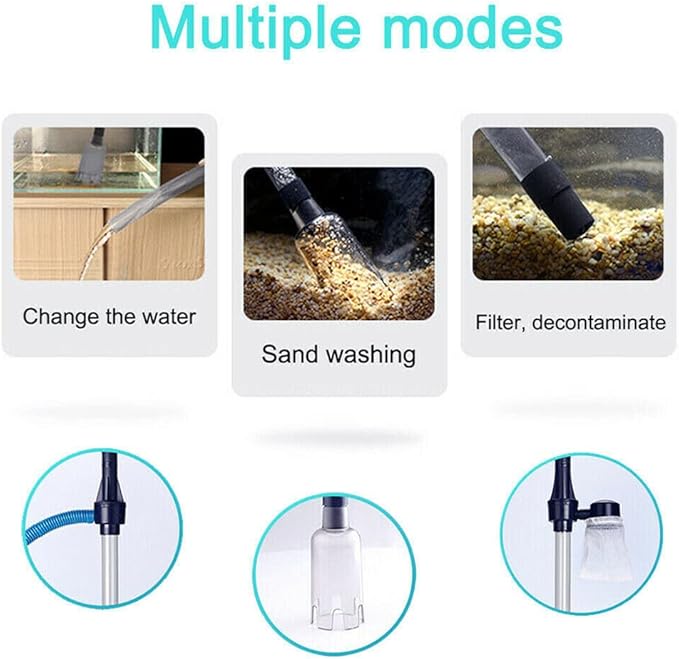 Gigicloud Fish Tank Cleaner Electric Aquarium Vacuum Gravel Cleaner Multifunction Automatic Fish Tank Cleaning Tools for Aquarium Water Changer Wash Sand Water Filter and Water Circulation