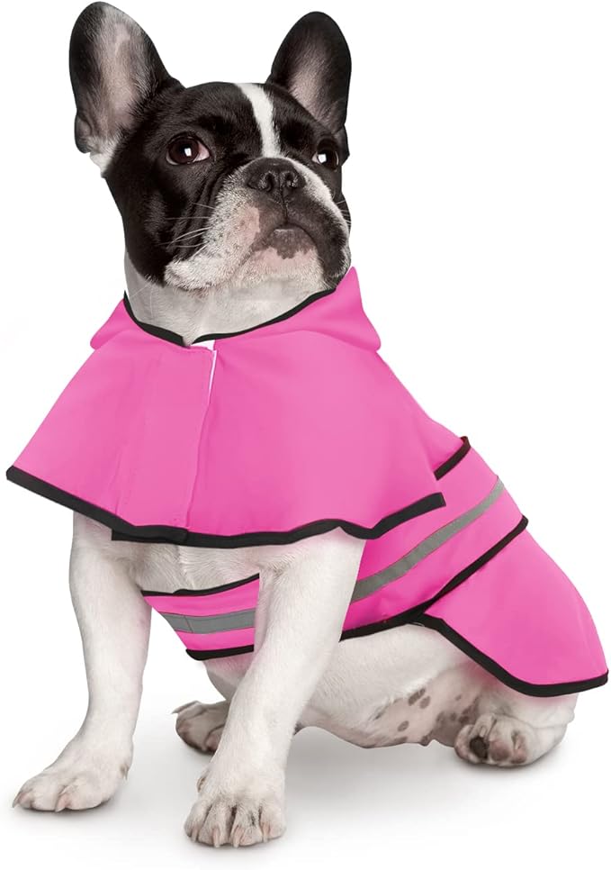 HDE Dog Raincoat Jacket Reflective Adjustable Hooded Pet Poncho Rain Coat with Leash Hole for Small to X-Large Dogs Pink - S