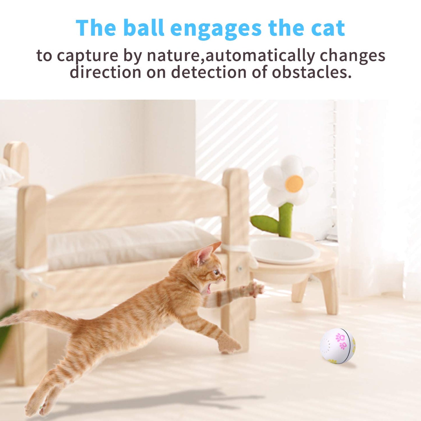 Interactive Cat Toys, Smart Rolling Dog Toys, Self Rotating Exercise Ball for Puppy Kitty, USB Recharge with LED Light, Cat Dog Catnip for Pet Supplies, Pack of 1
