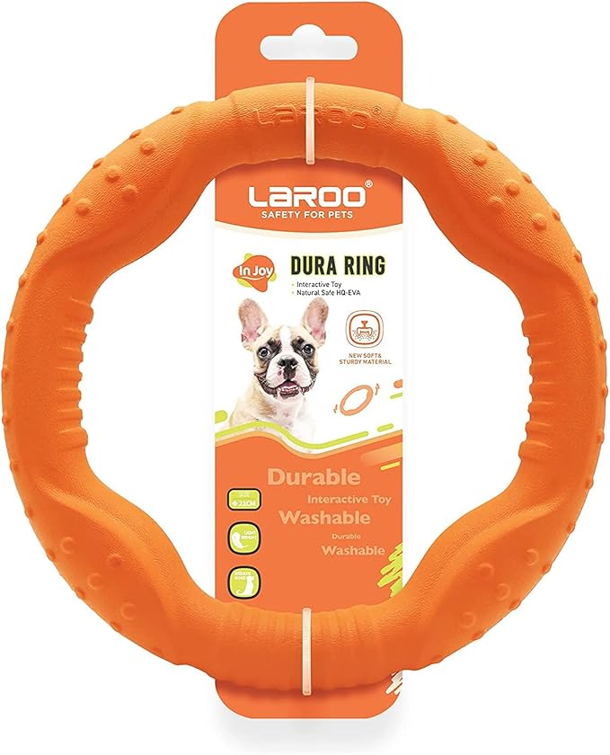 LaRoo Dog Flying Ring Toys, Floating Flying Dog Disc Toys, Summer Pet Training Outdoor Durable Chew Toys for Medium and Large Dogs (Medium Orange/22cm)