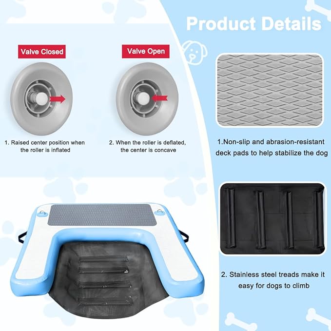 Inflatable Dog Boat Ramp Water Ramp for Pool, Float Floating Dog Ramps with Anti-Slip EVA for Lakes, Boats, Docks