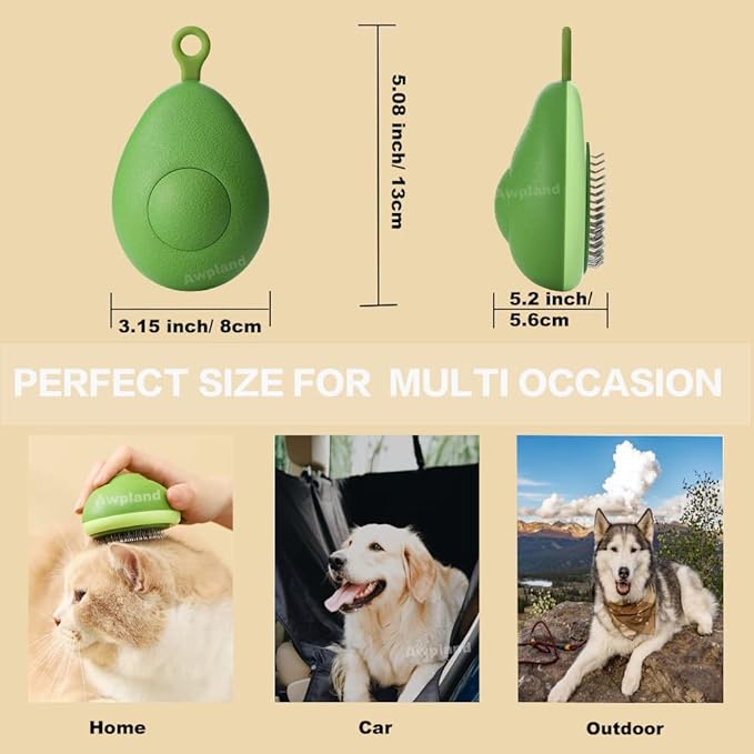 Avocado Cat Brushes for Indoor Cats, Cute Deshedding Dog Brush with Release Button, Small Dog Brushes for Grooming and Shedding Long or Short Haired Kitten Puppy Rabbits