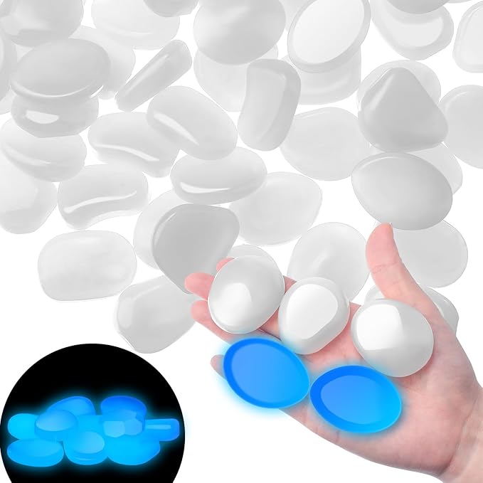 100 Pcs Glow in The Dark Rocks Glow in The Dark Pebbles Outdoor Fish Tank Rocks Aquarium Gravel Luminous Stones for Walkway Succulent Plant Halloween Decor(1.8 Inch,White)