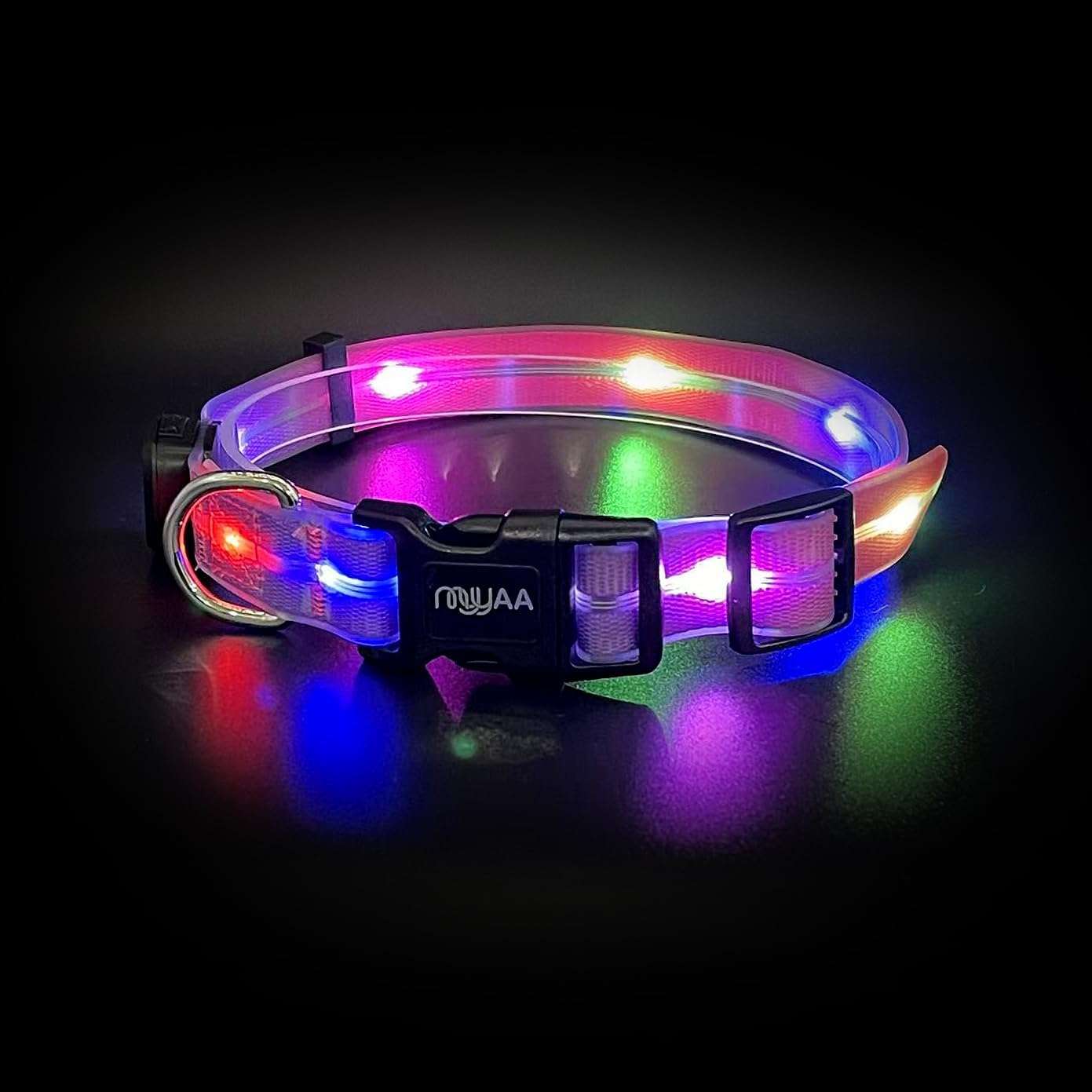 Myyaa Light up Dog Collars, LED Dog Collar Light, USB Rechargeable Bright Flashing Dog Collar with Waterproof, Lighted Safety Collar for Walking at Night for Small Medium, Large Dogs (Purple Pink)