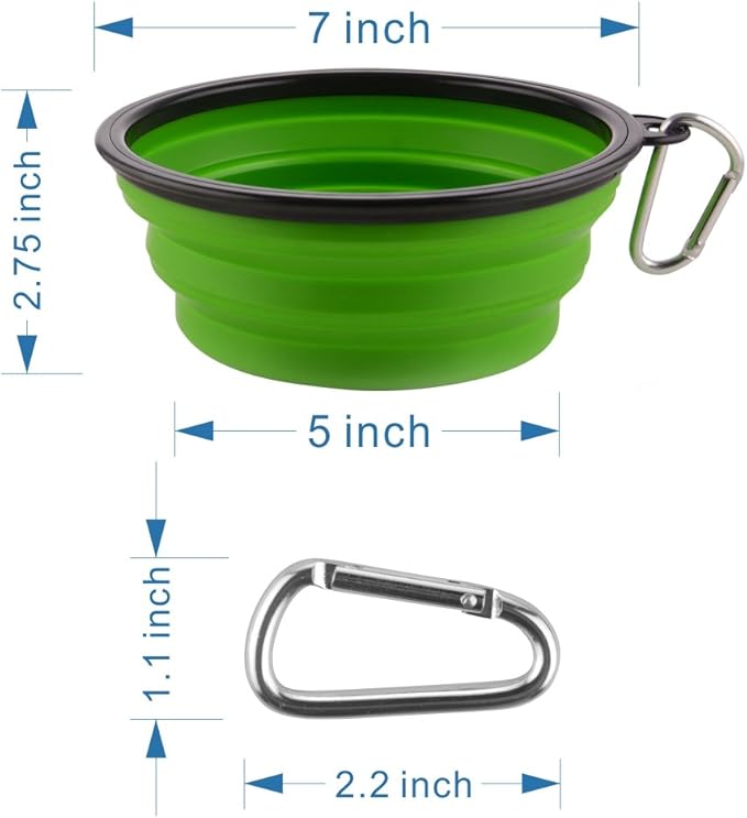 Guardians Large Collapsible Dog Bowls, 34oz Travel Water Food Bowls Portable Foldable Collapse Dishes with Carabiner Clip, 2 Pack (Green+Blue)